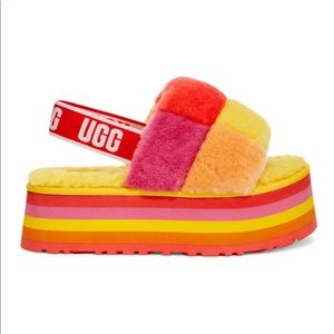UGG Fluff Yeah Disco Stripe Pride Platform Slides